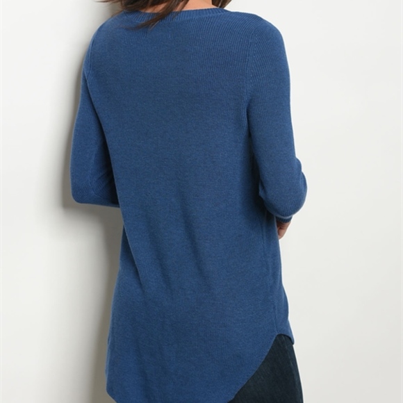 LAST 1! BLUE KNIT SCOOP NECK SWEATER TUNIC TOP! - Picture 3 of 5